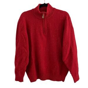 Jos A Bank Mens XL Quarter Zip Pullover Sweater Lambswool Blend Red Funnel Neck